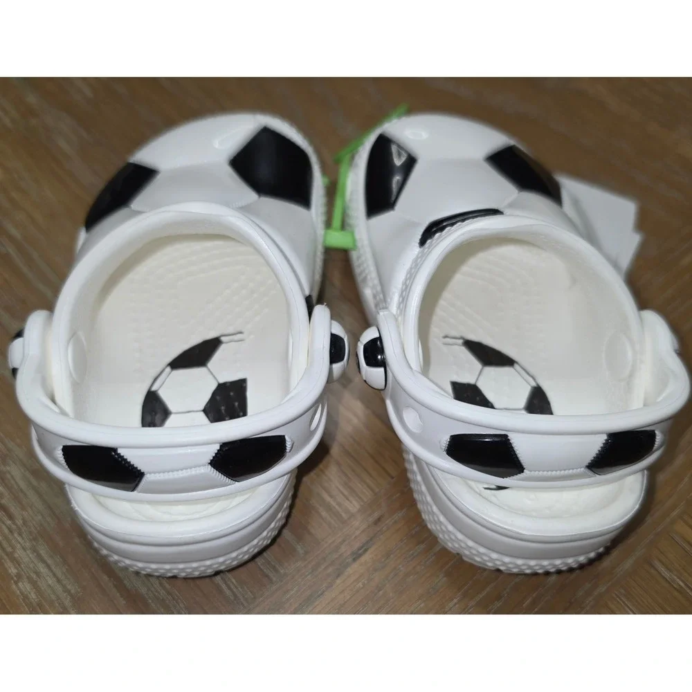 Crocs Toddler Classic Soccer Ball Clog White Black 210023-103 Size C5 NWT